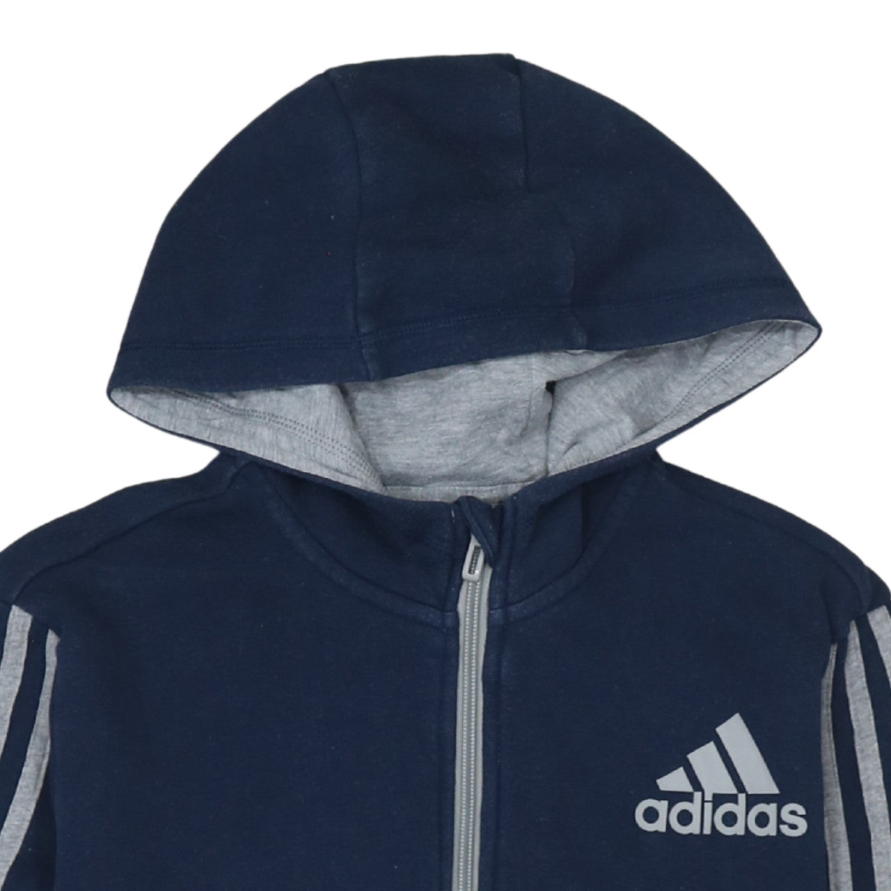 Adidas Boys Grey & Navy Full Zip Hoodie Size 13-14A 164cm Cotton Blend