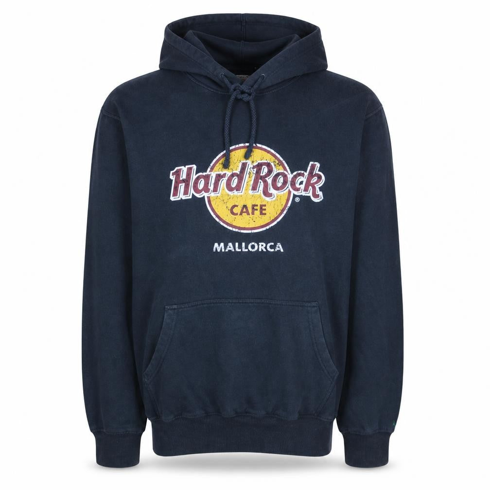 Hard Rock Cafe Mens Blue Pullover Hoodie Large Music Graphic