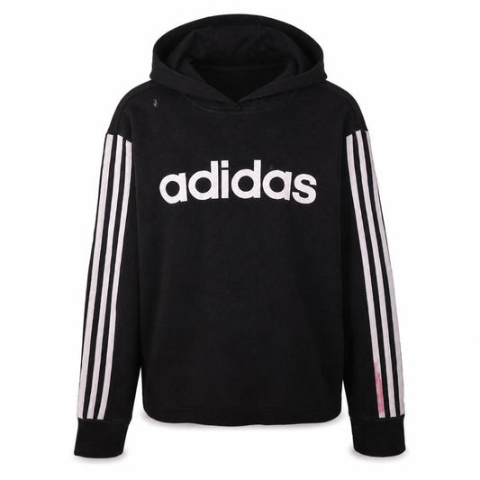 Adidas Womens Black Pullover Hoodie Size M 12-14 Logo Striped Sleeve