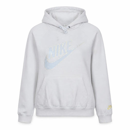 Nike Womens White Pullover Hoodie Small Logo Print Cotton Blend