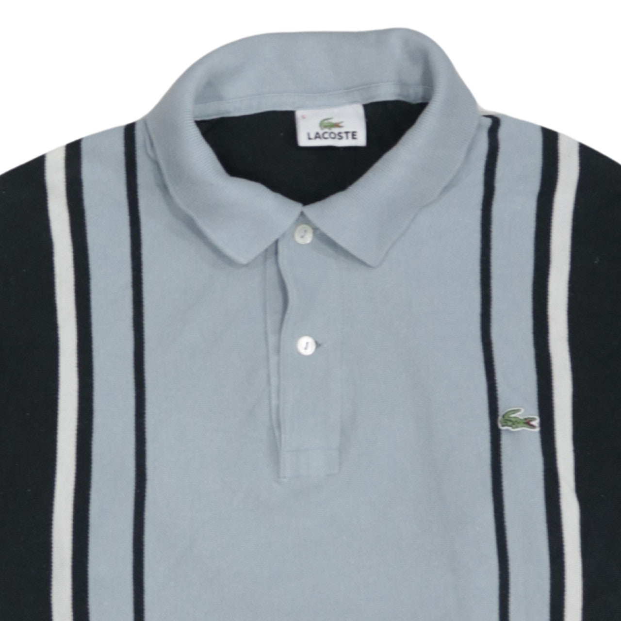 Lacoste Men's Black & Grey Striped Long Sleeve Polo Shirt Size L