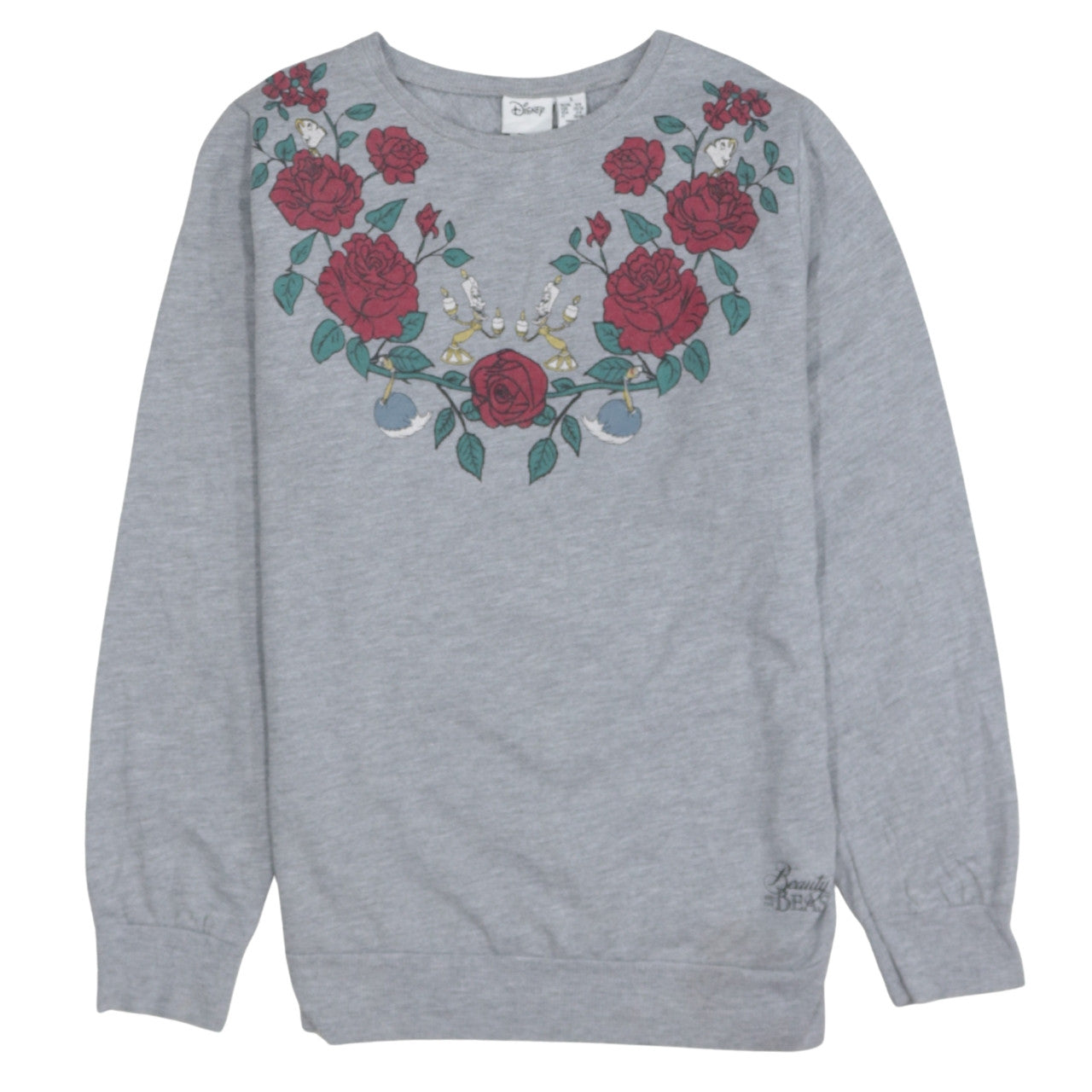 Disney Women’s Grey Beauty and the Beast Floral Sweatshirt Small