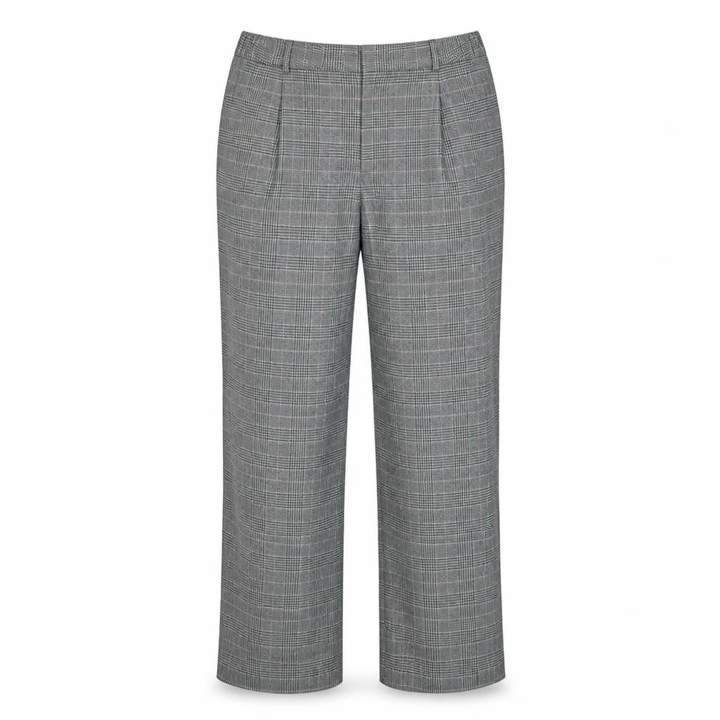L.L. Bean Women's Grey Checked Classic Fit Cotton Trousers Size 12