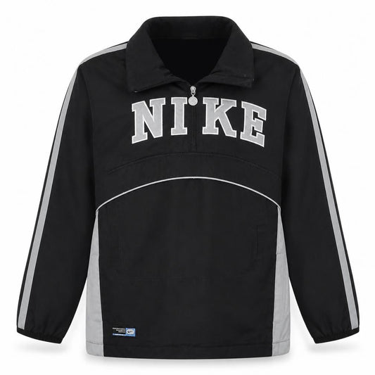 Front view of Nike boys’ black m track jacket 1/4 zip fleece lined lightweight sports top