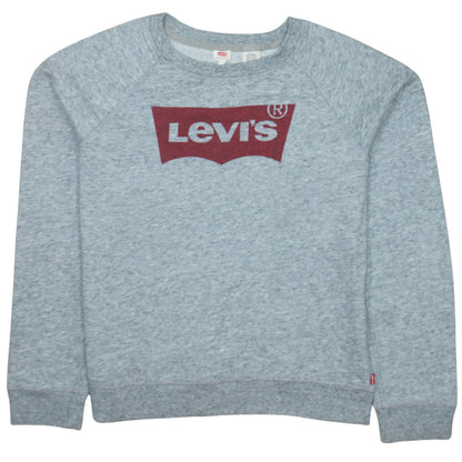 Additional front view of Levi's boys’ grey logo pullover sweatshirt m lightweight crew neck