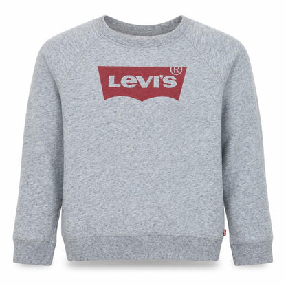 Front view of Levi's boys’ grey logo pullover sweatshirt m lightweight crew neck