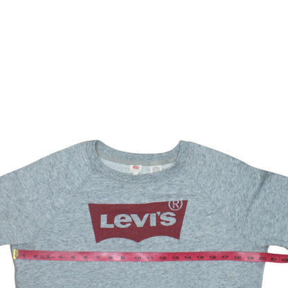 Back view of Levi's boys’ grey logo pullover sweatshirt m lightweight crew neck