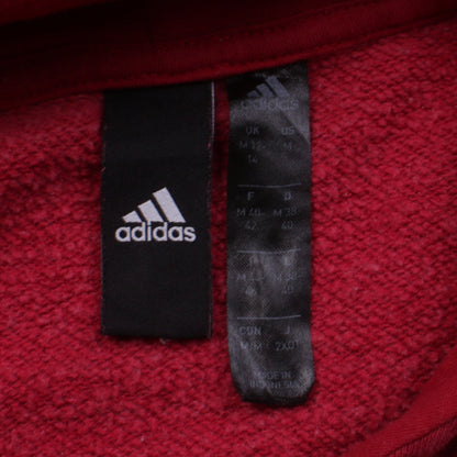 Close-up detail of Adidas Women Red Pullover Hoodie Medium Cotton Blend Casual