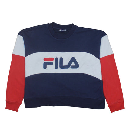 Additional front view of Fila women’s navy red colourblock crew neck sweatshirt, size S