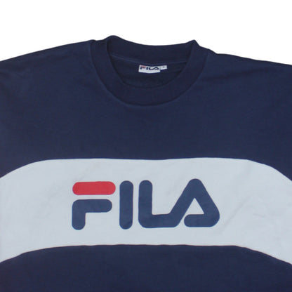 Additional view of Fila women’s navy red colourblock crew neck sweatshirt, size S