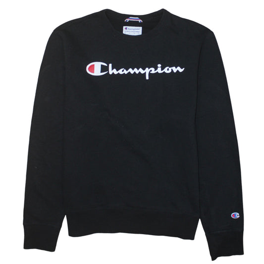Champion Men's Black Small Crew Neck Logo Sweatshirt