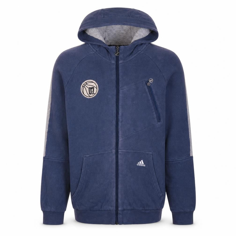 Adidas Men's Blue Full Zip Hoodie Medium Basketball Graphic