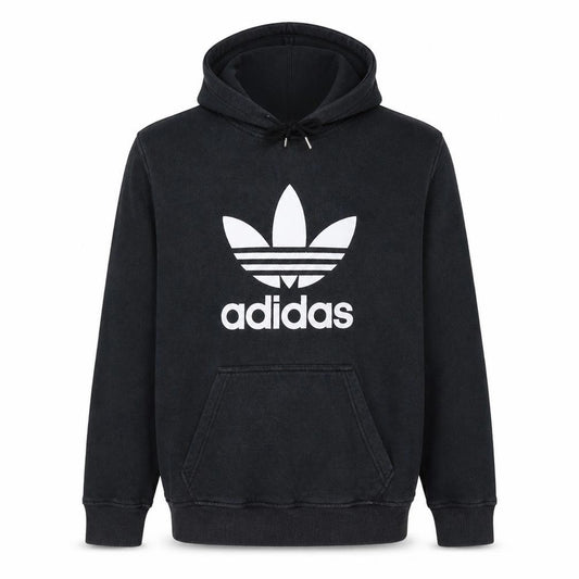 Adidas Men’s Black Pullover Hoodie Size L Trefoil Logo Fleece Sweatshirt