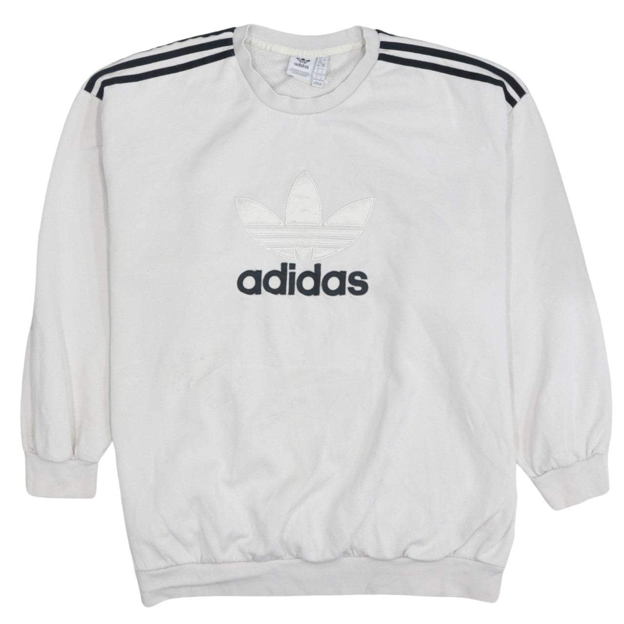Adidas Men's White Trefoil Logo Pullover Sweatshirt L Fleece