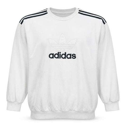 Adidas Men's White Trefoil Logo Pullover Sweatshirt L Fleece