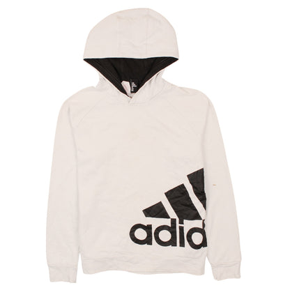 Additional front view of Adidas boys’ white pullover hoodie, size 13-14, years graphic print