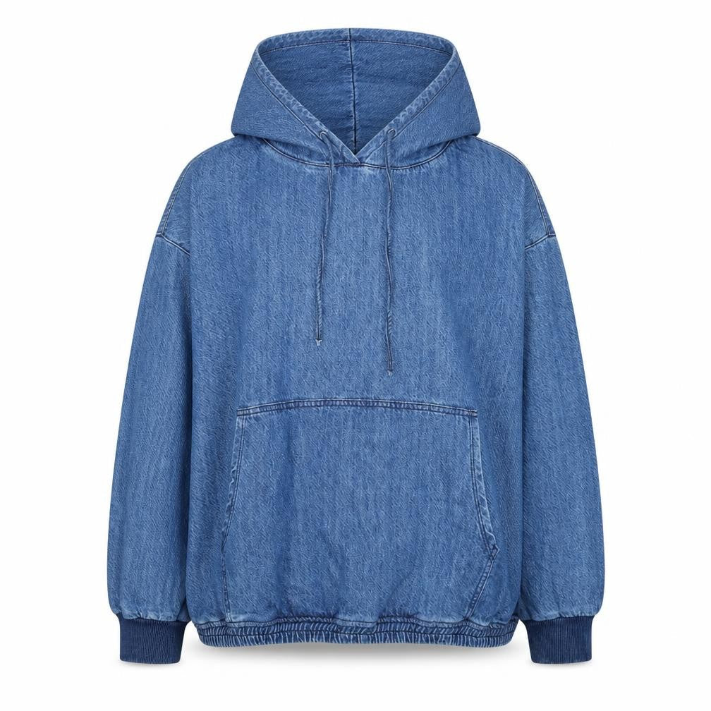 ZARA Women Blue Denim Pullover Hoodie L Relaxed Fit Casual Cotton