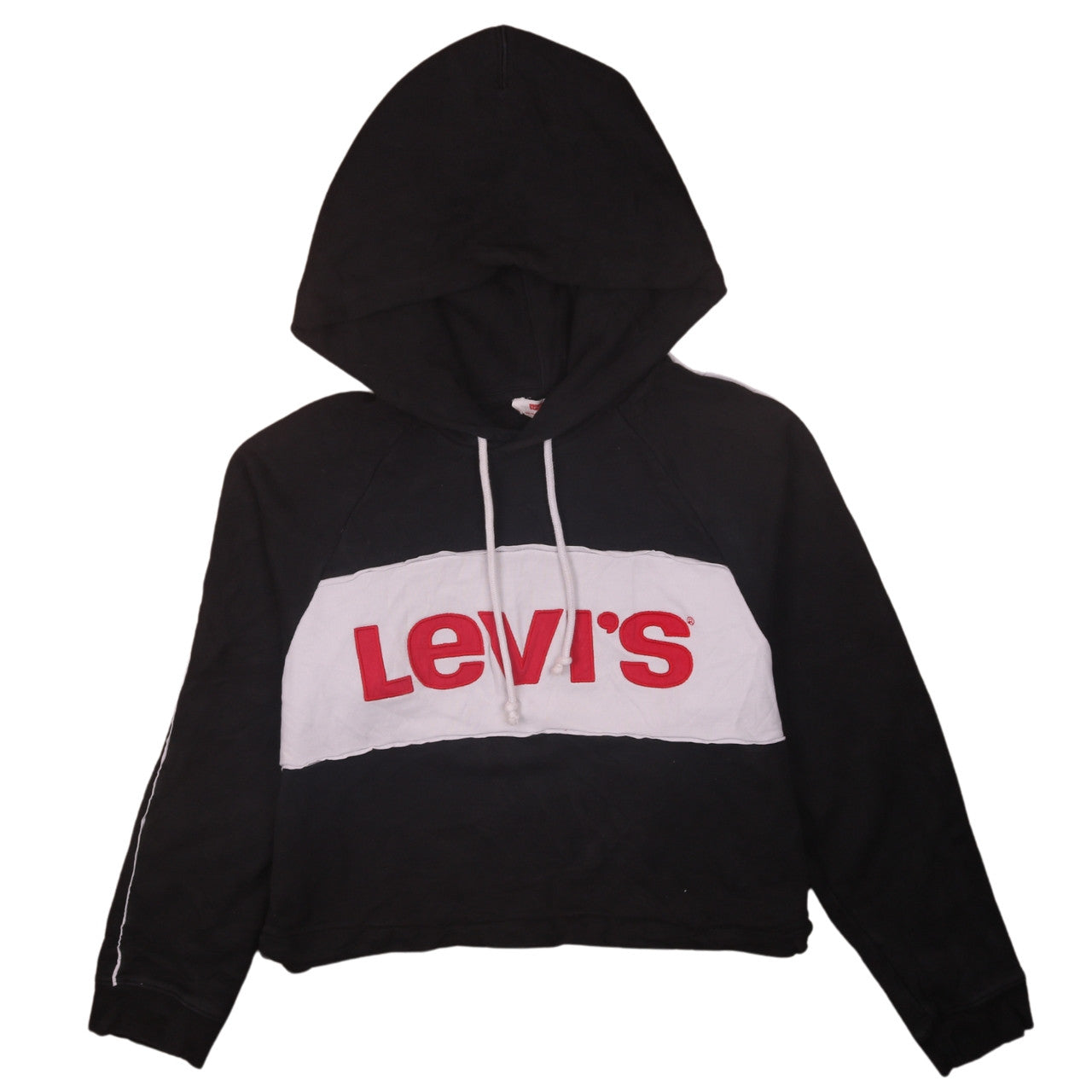 Levi's Women Black Small Hoodie Cropped Pullover Logo Hooded Sweatshirt