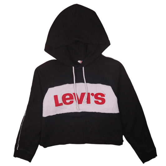 Levi's Women Black Small Hoodie Cropped Pullover Logo Hooded Sweatshirt