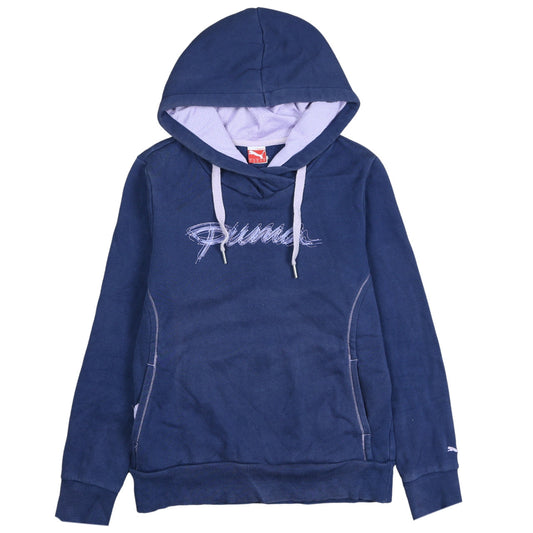 Puma Women's Blue Pullover Hoodie UK 14 with Logo Detail