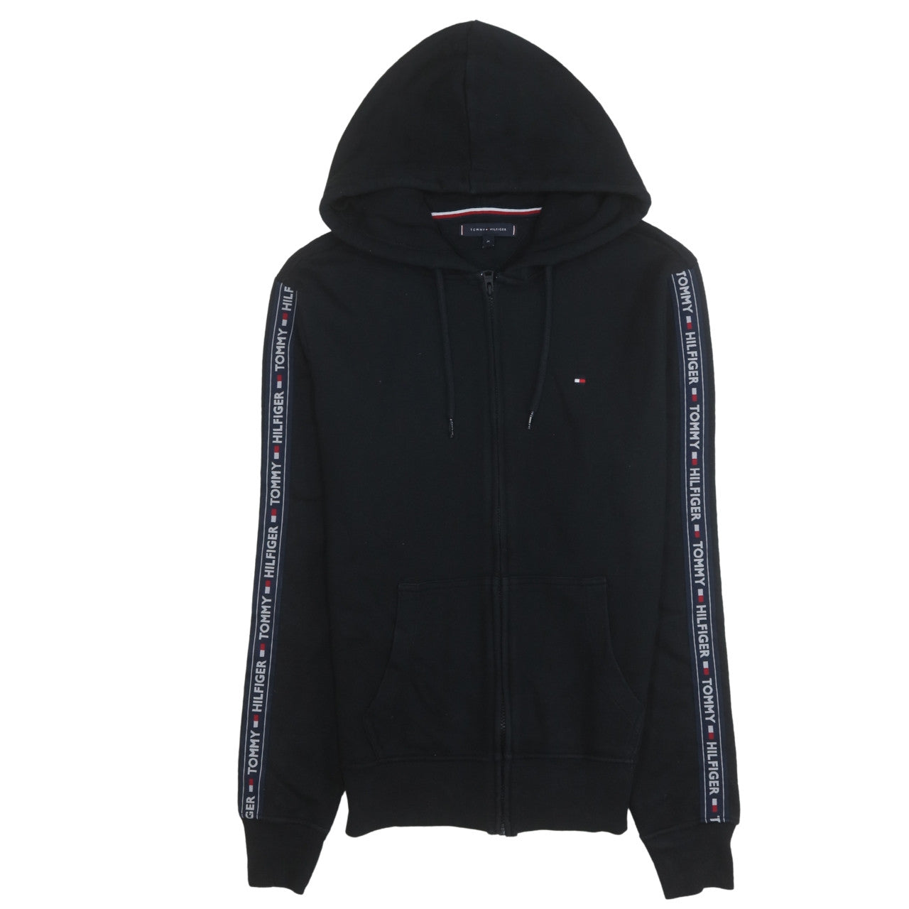 Tommy Hilfiger Men's Black Full Zip Hoodie Size M Logo Sleeve