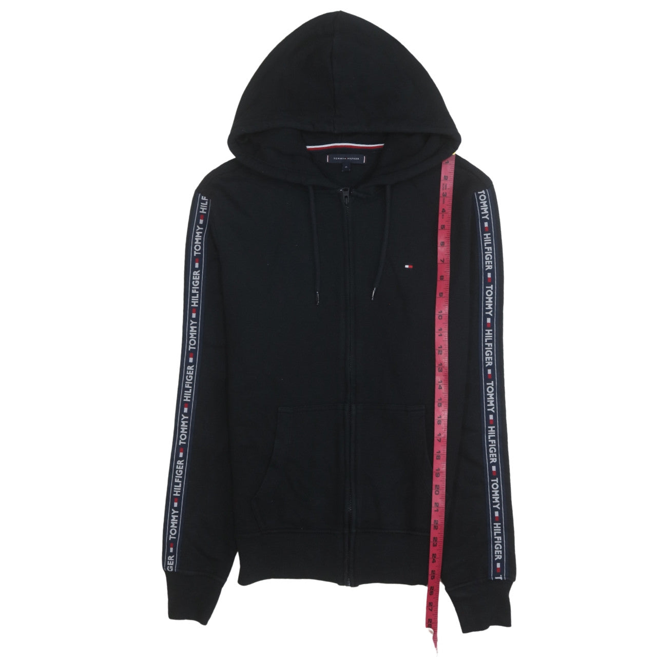 Tommy Hilfiger Men's Black Full Zip Hoodie Size M Logo Sleeve