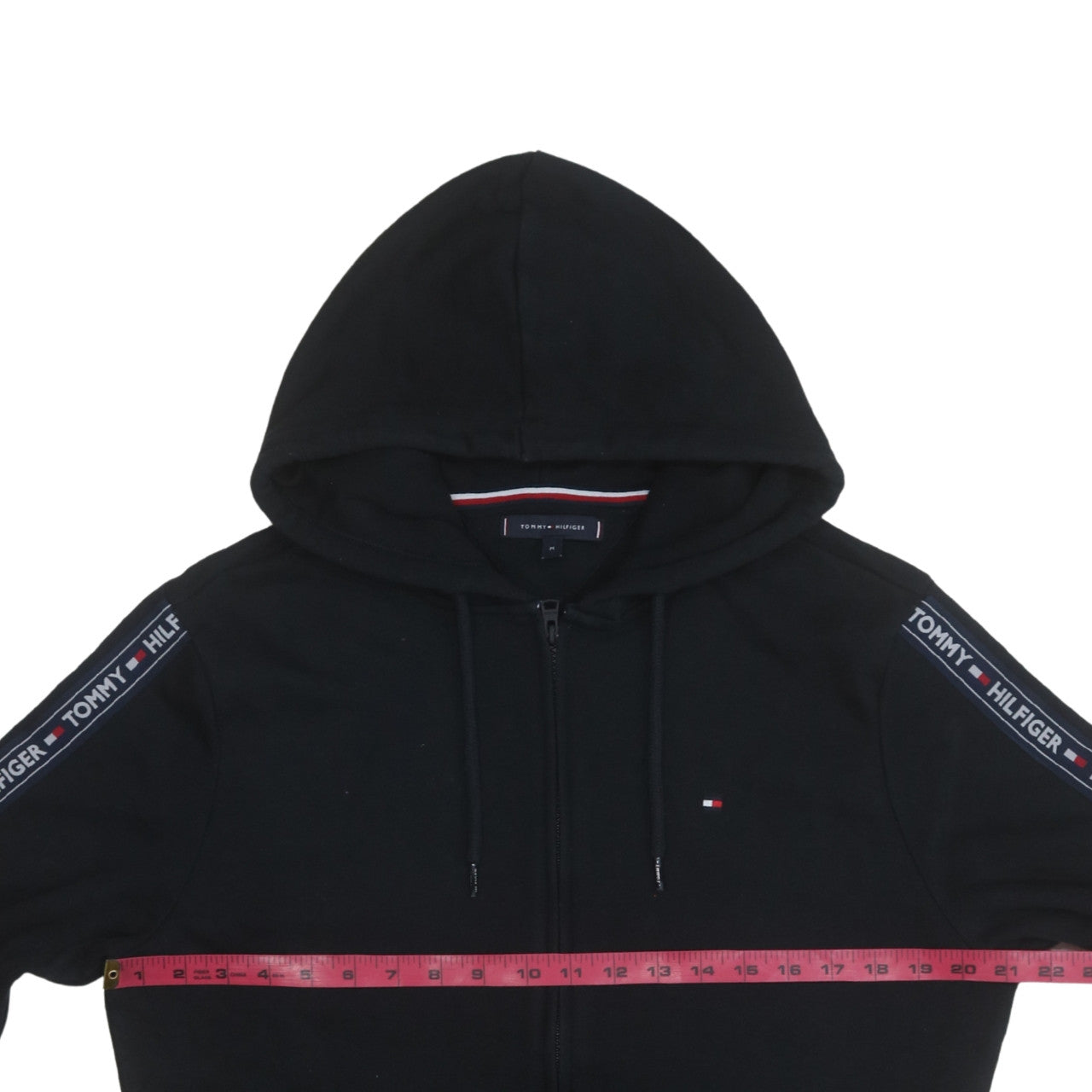 Tommy Hilfiger Men's Black Full Zip Hoodie Size M Logo Sleeve