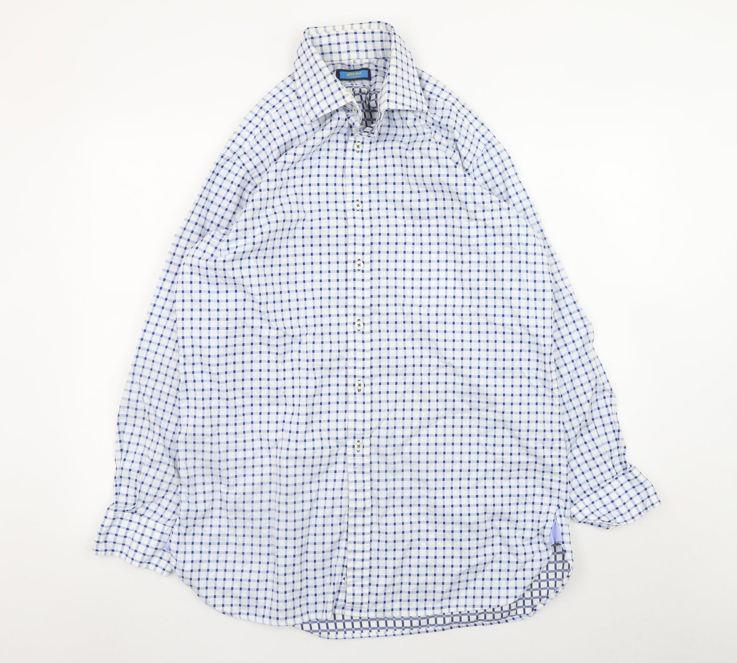 Giles-Fox London Men's Blue Check 16in Cotton Long Sleeve Shirt