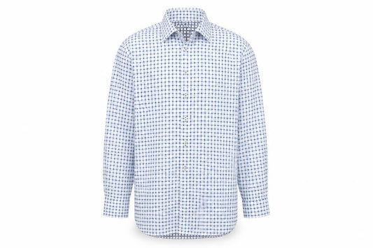 Giles-Fox London Men's Blue Check 16in Cotton Long Sleeve Shirt