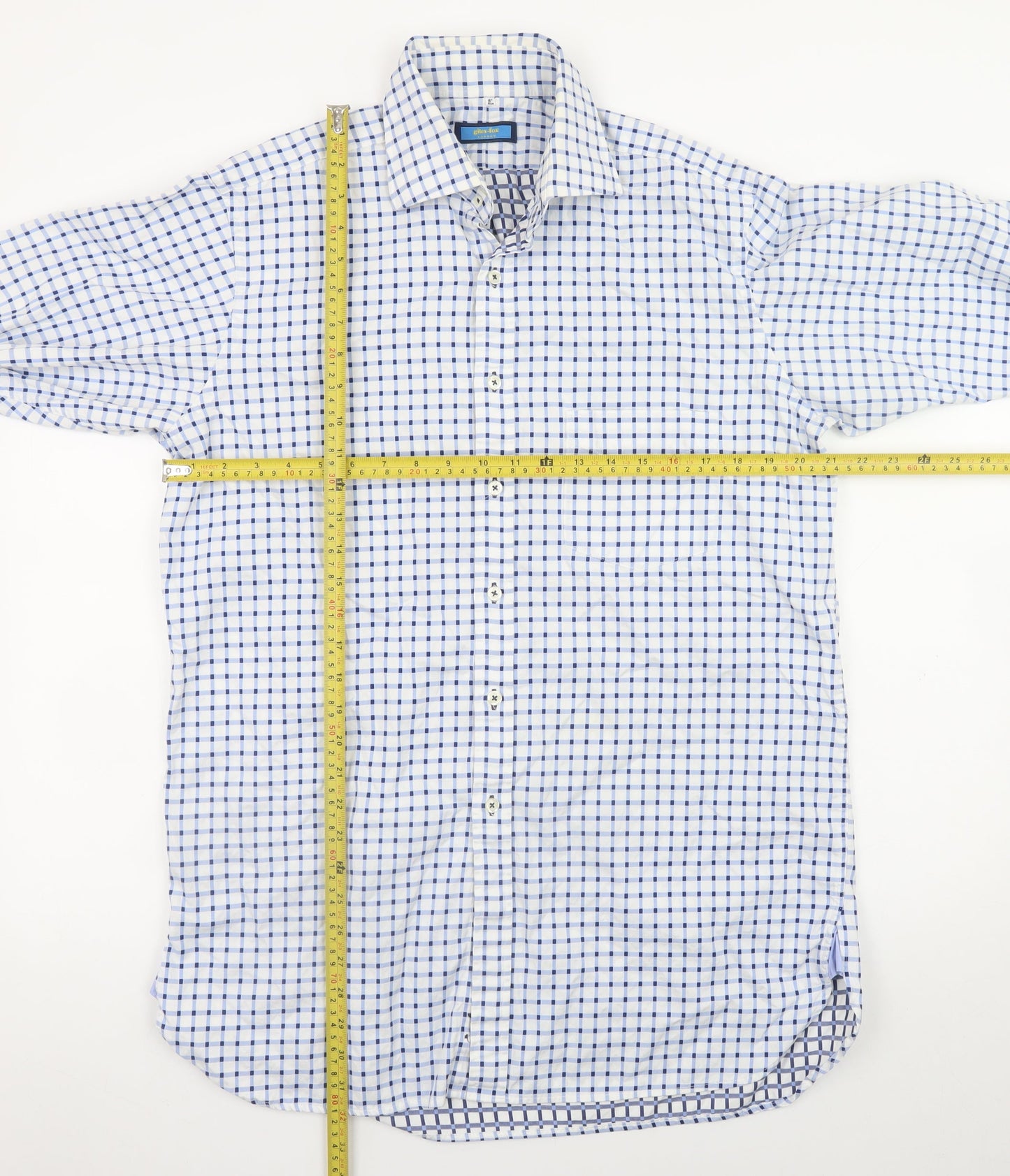 Giles-Fox London Men's Blue Check 16in Cotton Long Sleeve Shirt