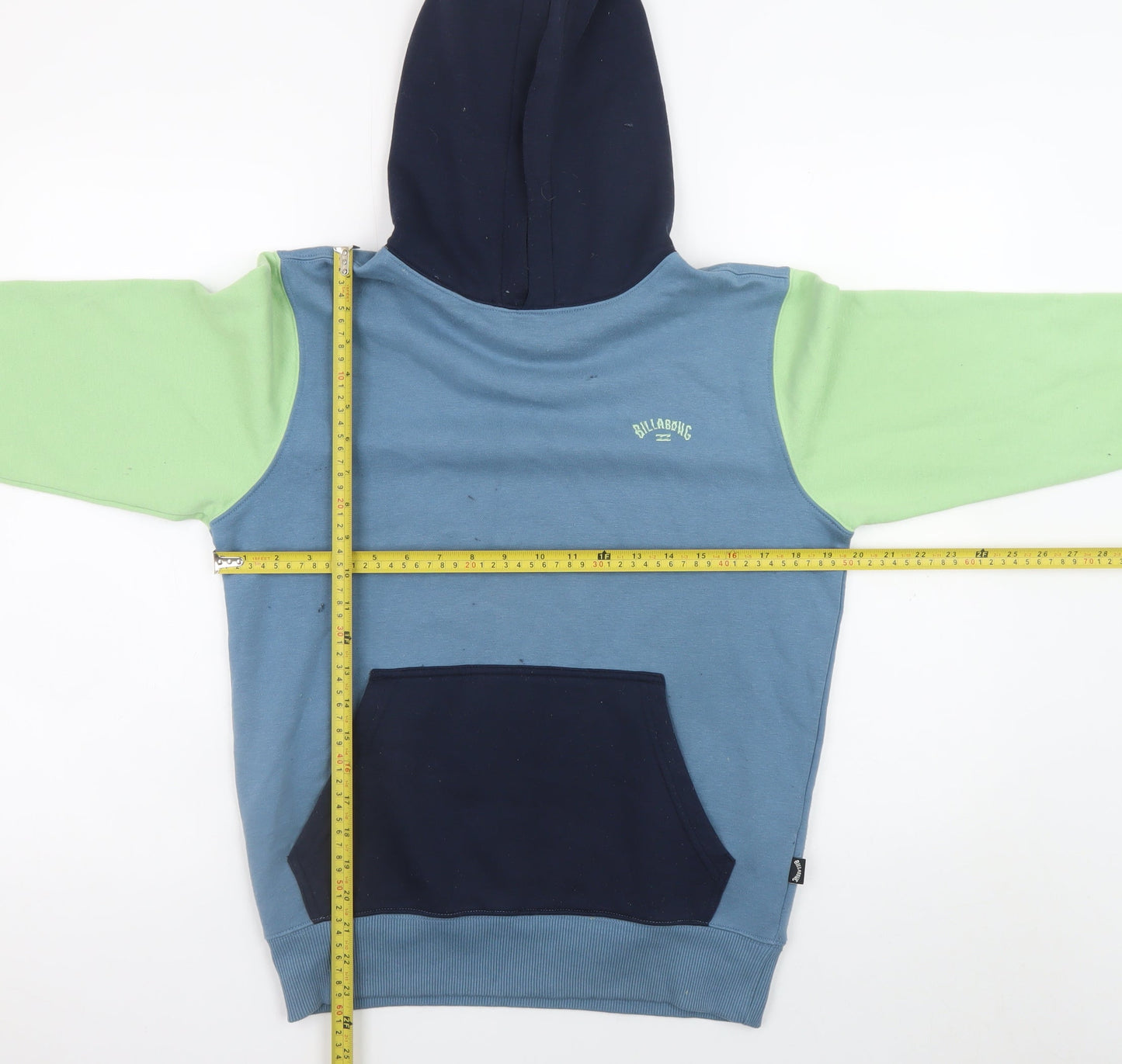 Billabong Boys Blue Green Hoodie Size 14 Pullover Cotton Blend Hooded