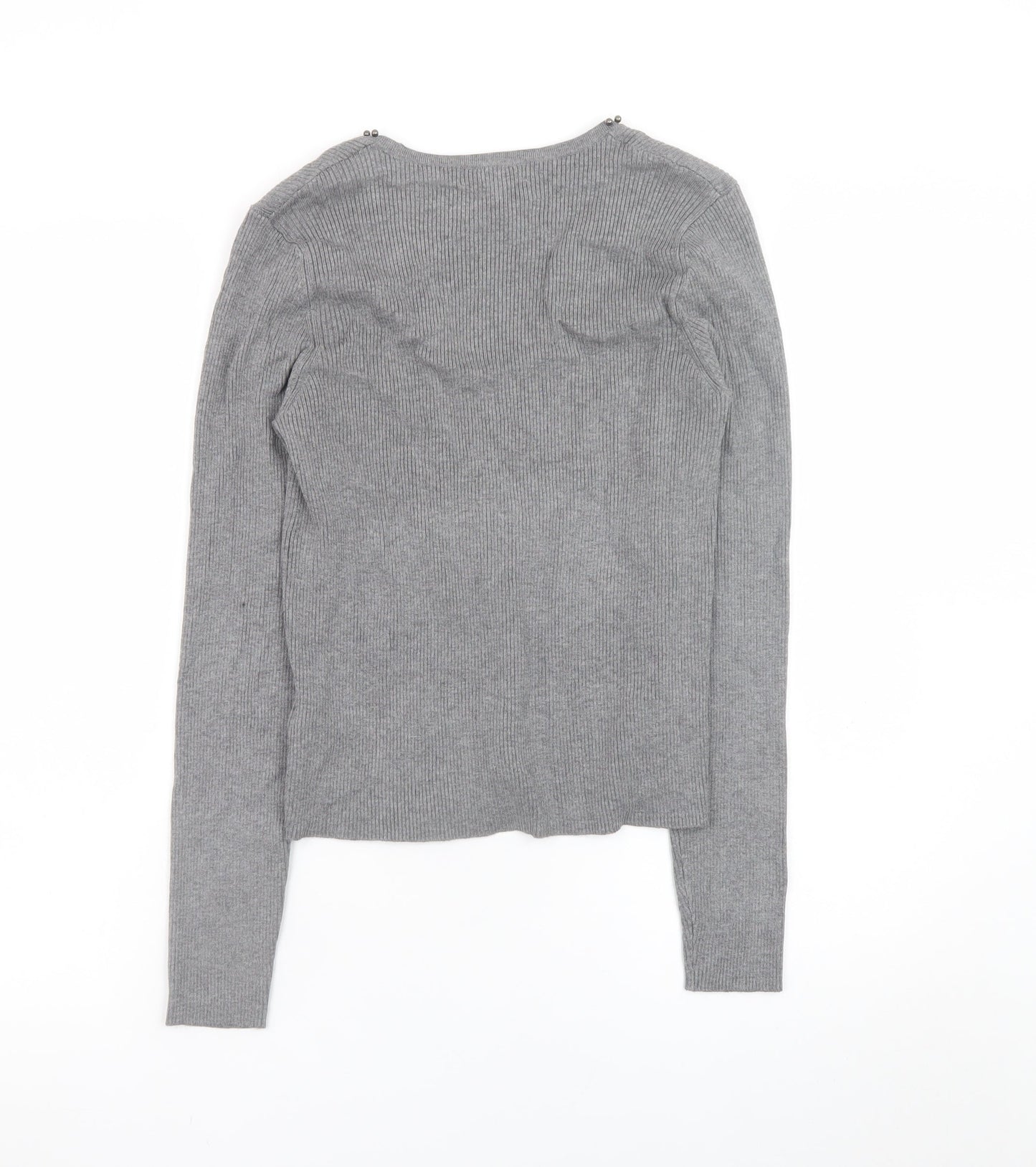 Marks and Spencer Women’s Grey Beaded V-Neck Knit Jumper Medium