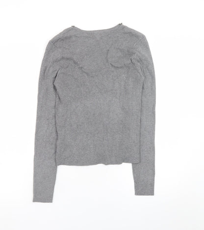 Marks & Spencer Women’s Grey Beaded V-Neck Knit Jumper Medium