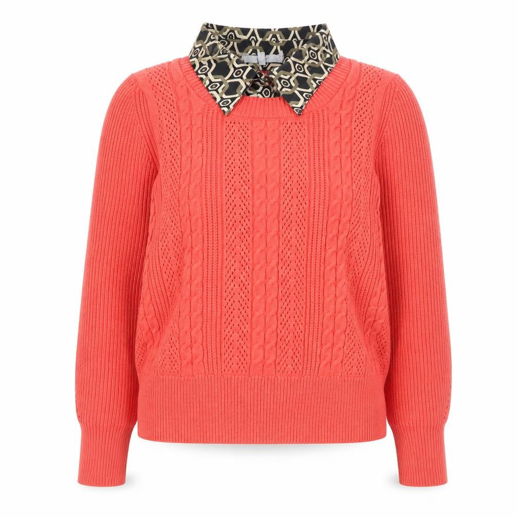 Next Women Coral Cable-Knit Jumper L Viscose Blend Long Sleeve