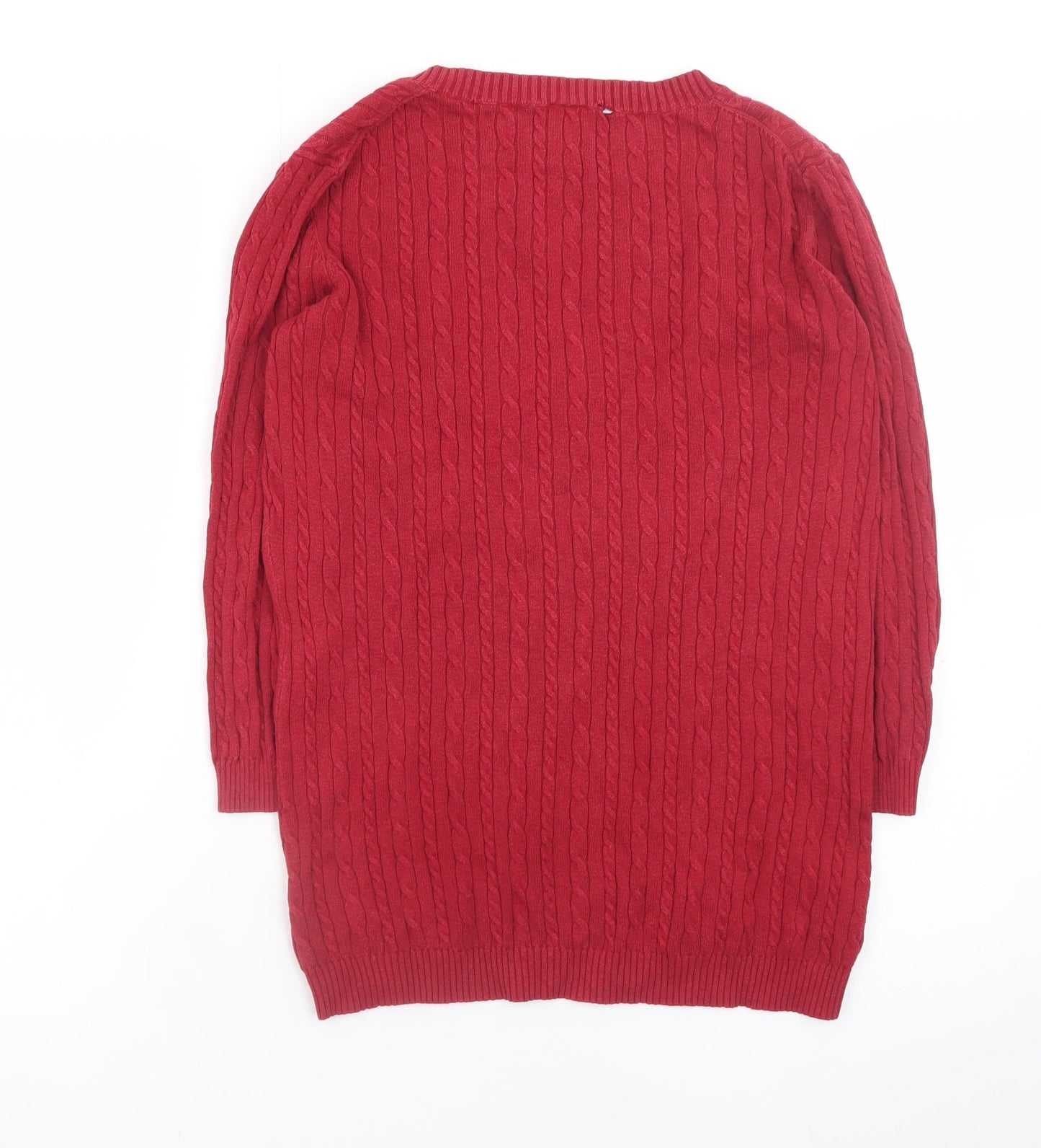 GAP Women Red V-Neck Cable-Knit Cotton Blend Jumper Size S
