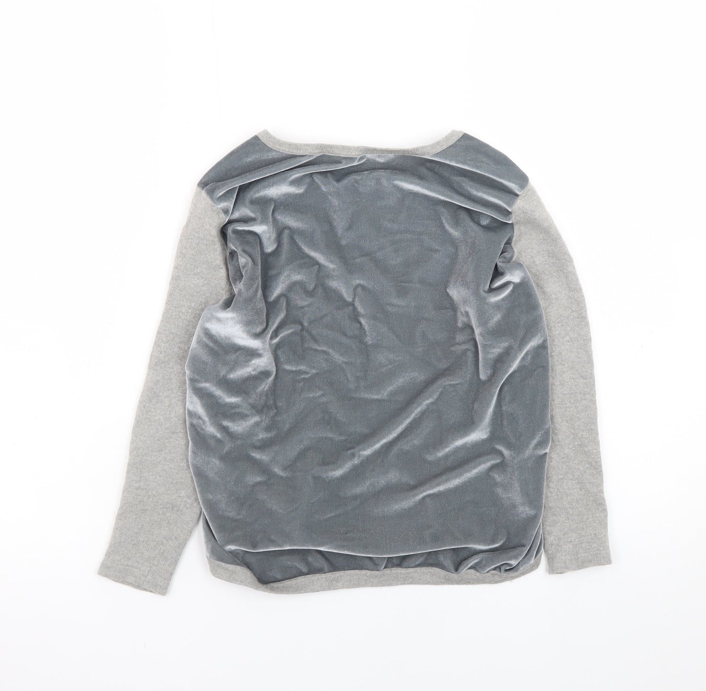 Laura Ashley Women Grey UK 10 Velvet Panel Wool Blend Pullover Sweatshirt