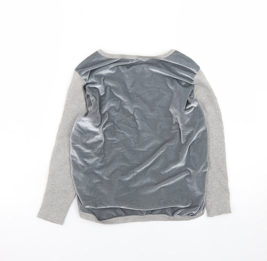 Laura Ashley Women Grey UK 10 Velvet Panel Wool Blend Pullover Sweatshirt