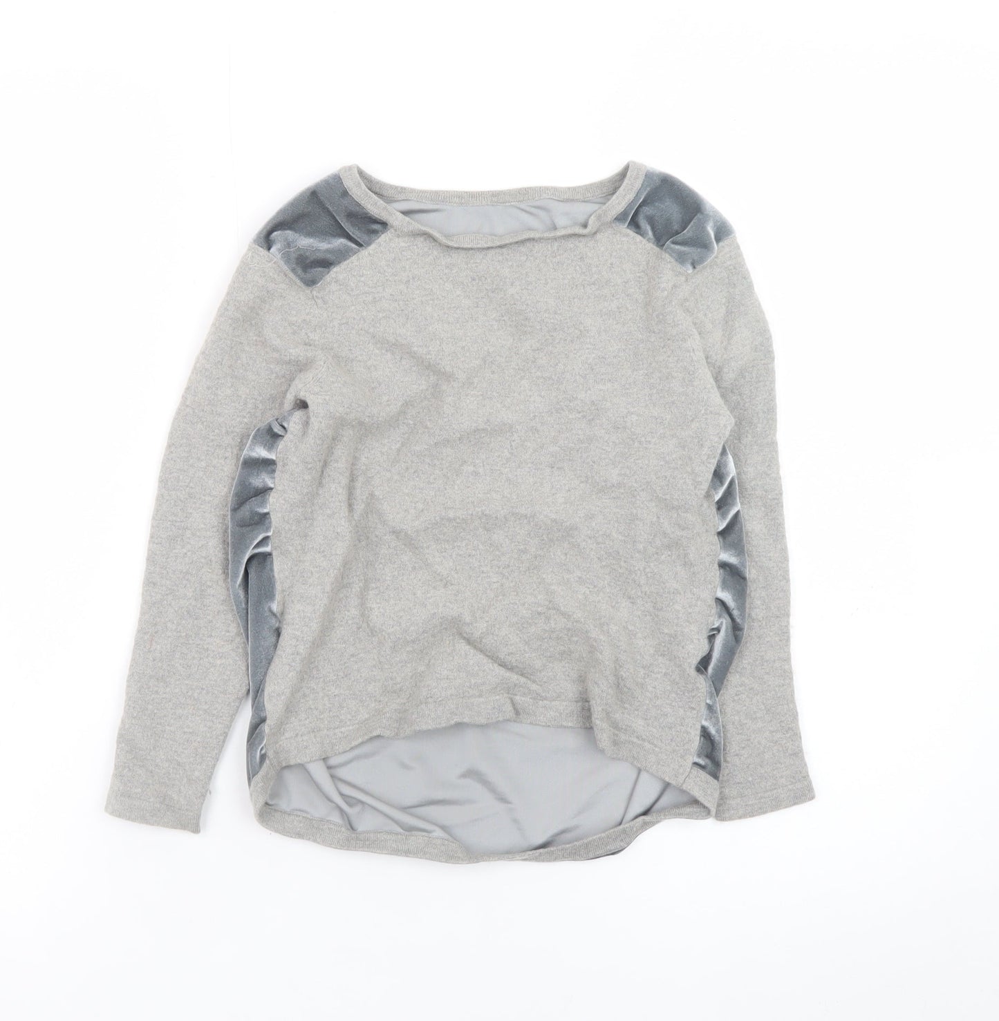 Laura Ashley Women Grey UK 10 Velvet Panel Wool Blend Pullover Sweatshirt