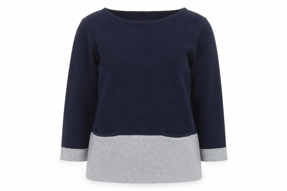 Christian Siriano Women's Blue & Grey Cotton Pullover Jumper L