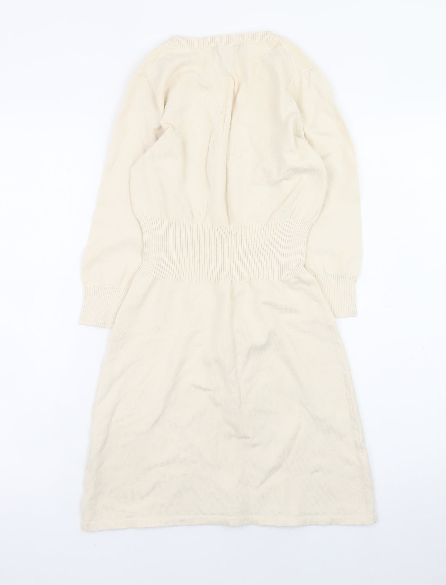 Mango Women Ivory Knit V-Neck Sweater Dress Size 8