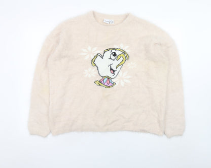 Preloved Disney Women Beige Chip Crew Neck Pullover Jumper Size L - Front