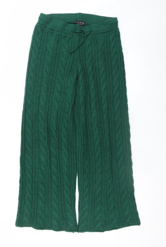 In The Style Women Green Cable Knit Wide-Leg Lounge Sweatpants Size 14