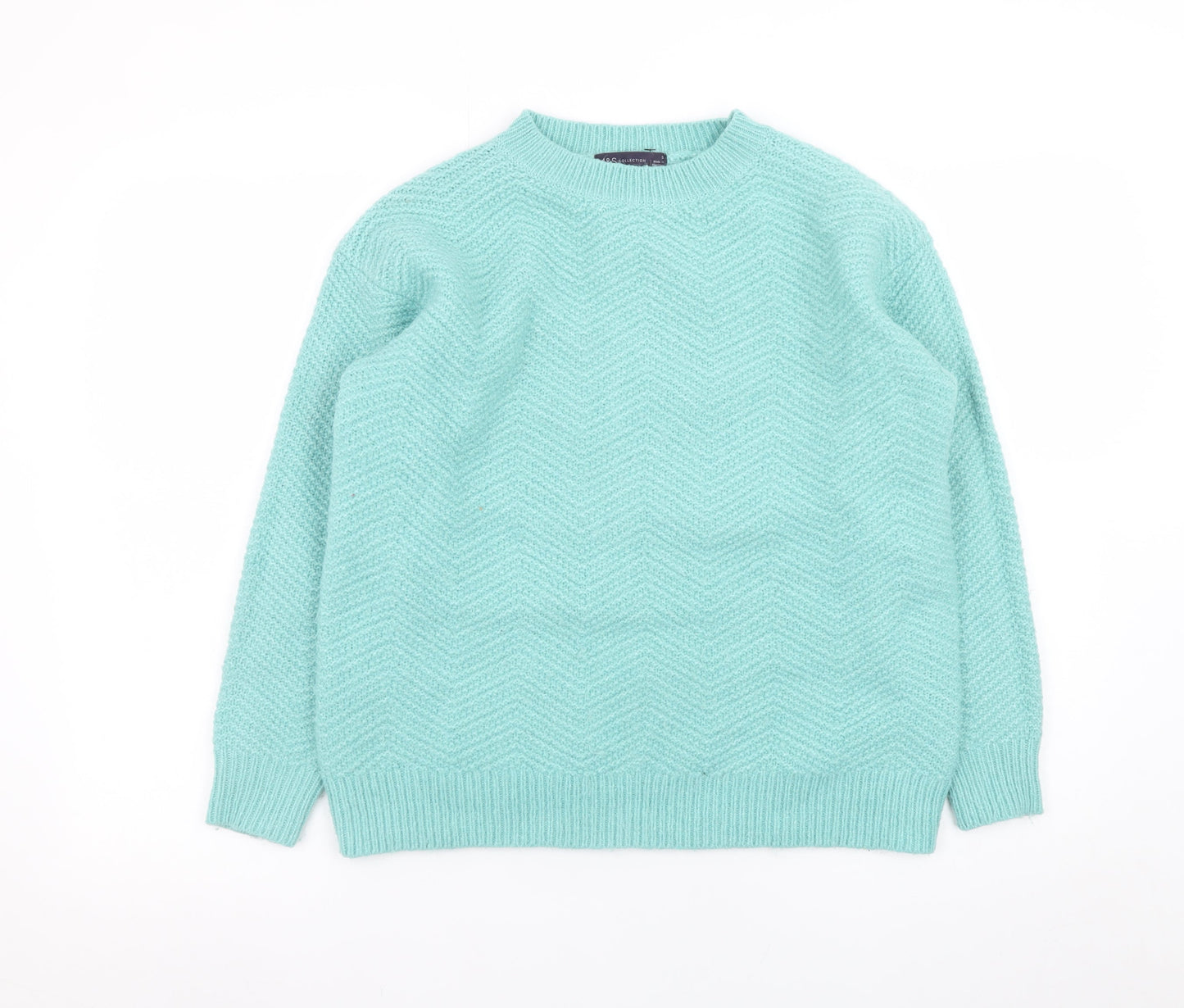 Marks and Spencer Women Blue S Crew Neck Wool Blend Pullover Jumper