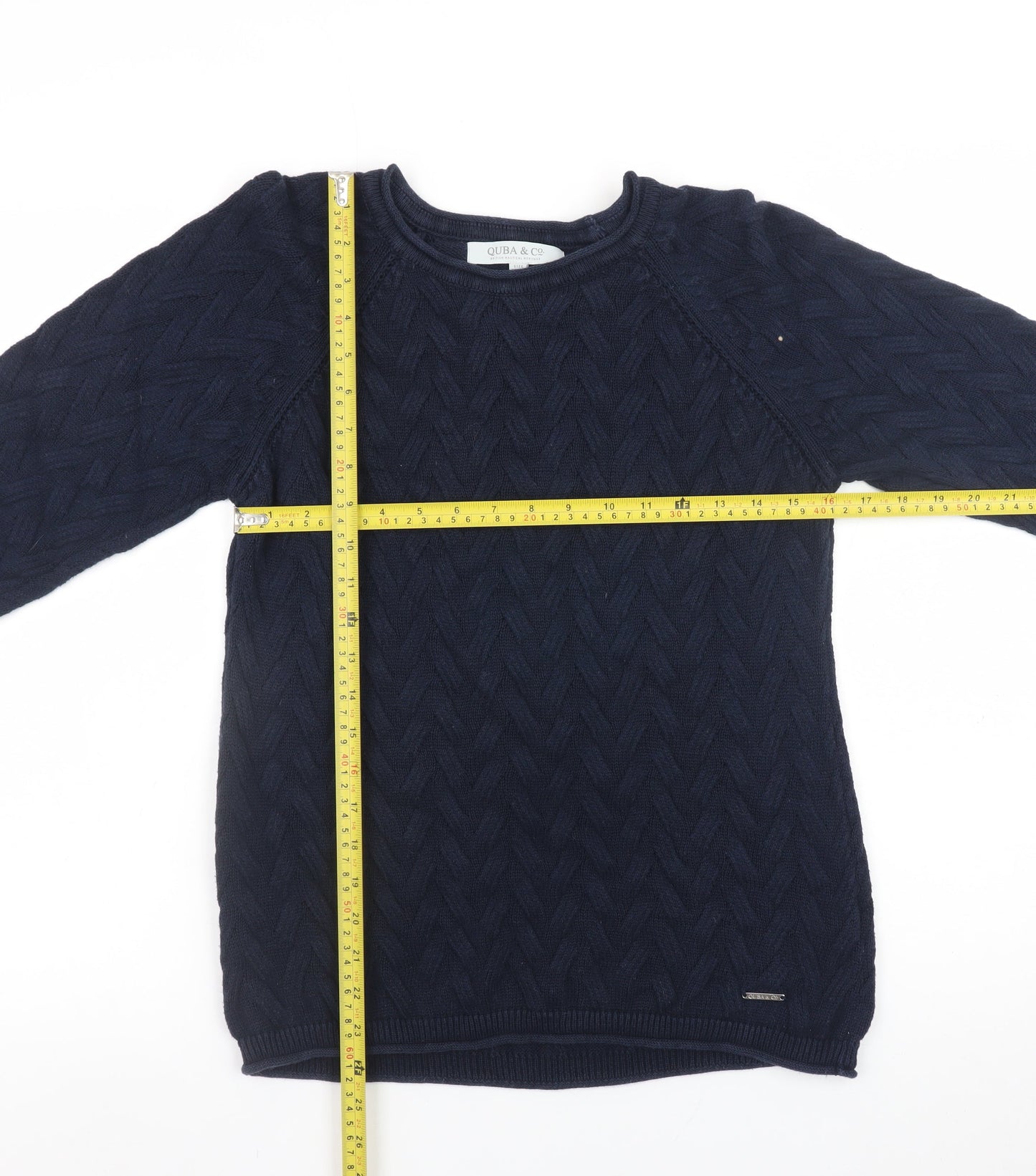 Quba & Co Women Navy Blue Cable-Knit Cotton Jumper Size 10