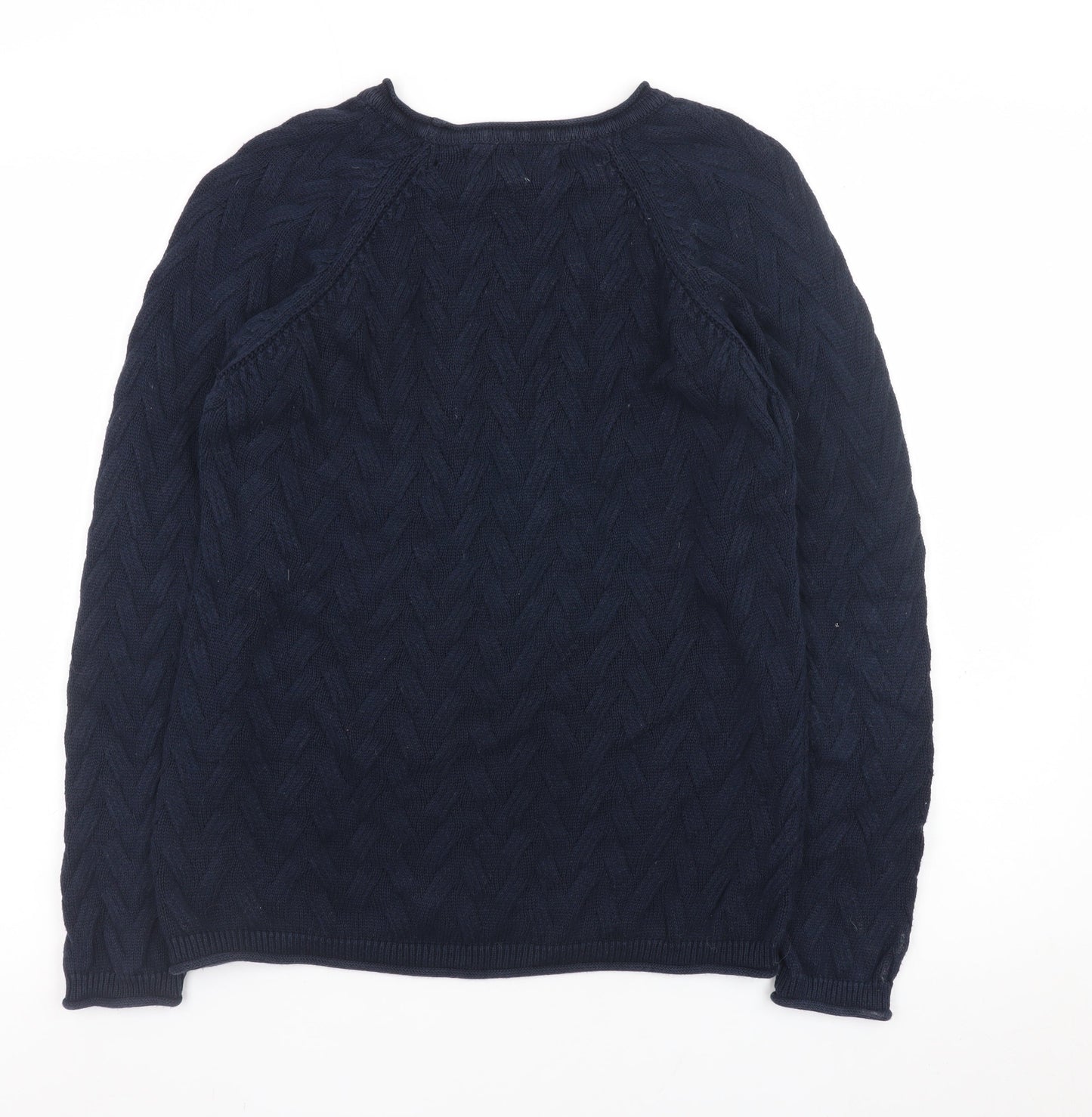 Quba & Co Women Navy Blue Cable-Knit Cotton Jumper Size 10