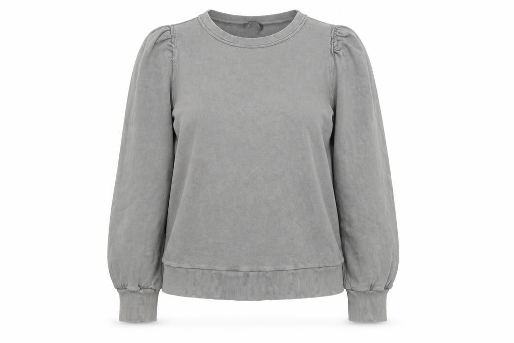 ME+EM Women Grey Cotton Crew Neck Puff Sleeve Sweatshirt Size 10