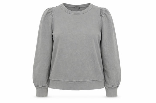 ME+EM Women Grey Cotton Crew Neck Puff Sleeve Sweatshirt Size 10