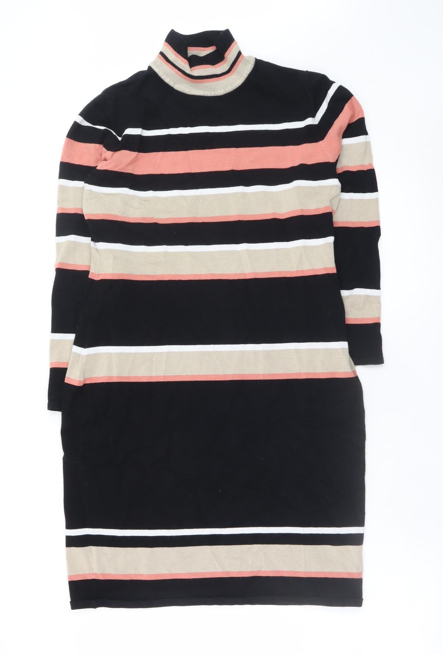 Roman Women Black Striped Bodycon Knit Roll Neck Dress Size 14