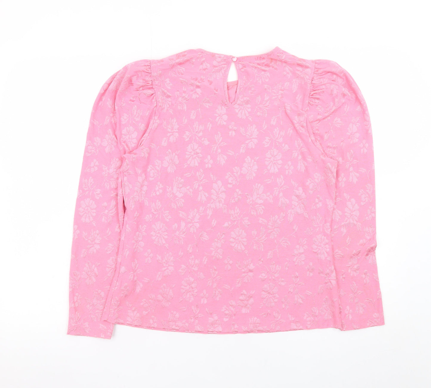 Savida Womens Pink Floral Puff Sleeve Blouse Size L