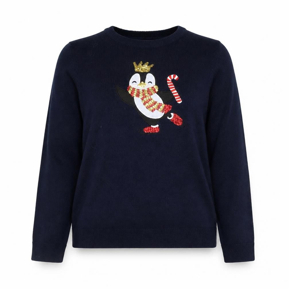 Paramour Women's Blue Penguin Sequin Christmas Jumper Size M